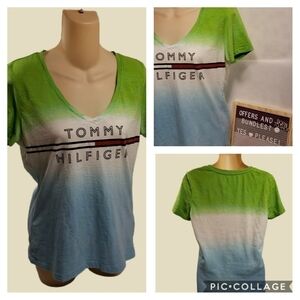 Tommy Hilfiger Tie-Dye Ombre Logo T-Shirt Small Green & Blue